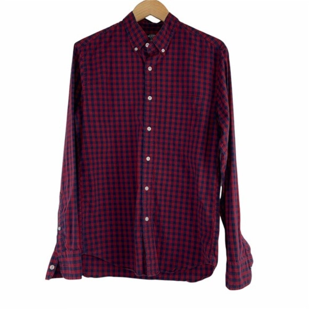 JCrew Merc Flex Gingham Button Down Shirt Long Sleeve Red Blue - Picture 3 of 7